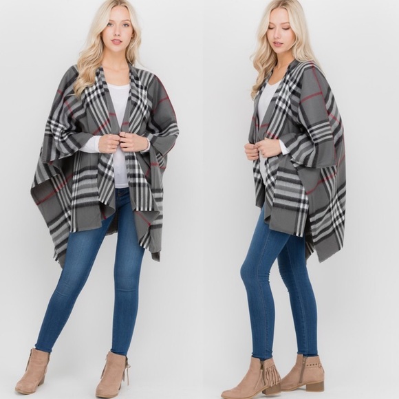 Classic Plaid Poncho - Picture 3 of 8